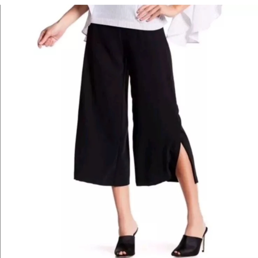 Harlowe Graham Wide Leg Trouser Pants Woman Lg Black Split Leg Hem Cropped Nwt